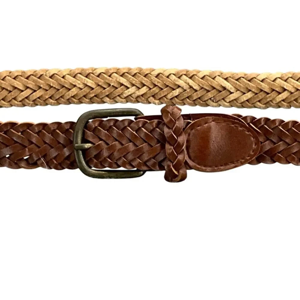 Western Brown Leather Braided Woven Brass Buckle Belt Women  L / 34”